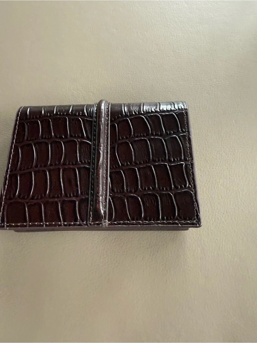 Classic Croc-Embossed Leather Wallet in Dark Brown with Gold Hardware